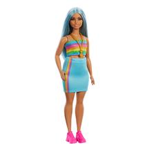 Barbie Fashionistas Doll #218 With Blue Hair, Rainbow Top & Teal Skirt, 65th Anniversary by Mattel