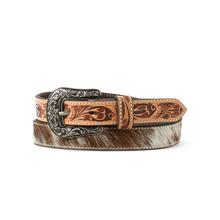 Women's narrow calf hair stamped belt