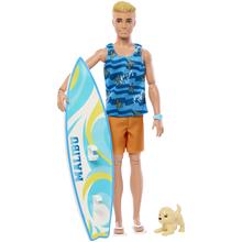 Ken Doll With Surfboard, Poseable Blonde Barbie Ken Beach Doll by Mattel