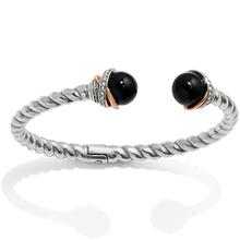 Neptune's Rings Black Agate Open Hinged Bangle by Brighton