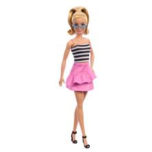 Barbie Fashionistas Doll #213, Blonde With Striped Top, Pink Skirt & Sunglasses, 65th Anniversary by Mattel