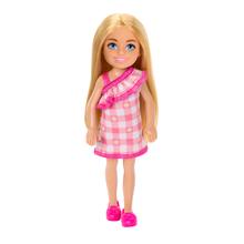 Barbie Chelsea Doll, Small Doll Wearing Removable Checked Dress With Blonde Hair & Blue Eyes