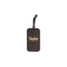 Leather Luggage Tag, Chocolate Brown, Gold Logo