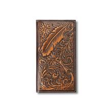 Mens Tooled Feather Rodeo Wallet