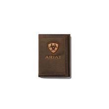 Men's Tan Shield Brown Fabric Trifold Wallet