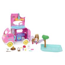Barbie Chelsea 2-In-1 Camper Playset With Chelsea Small Doll, 2 Pets & 15 Accessories by Mattel