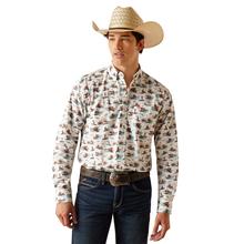 Men's Wrinkle Resist Surfing Longhorn Western Aloha Stretch Classic Fit Shirt