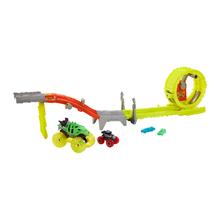Hot Wheels Monster Trucks Power Smashers Charge & Chase Challenge Track Set With Oversized Skelesaurus, 1:64 Scale Bone Shaker & 2 Crushed Cars by Mattel