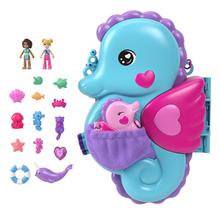 Polly Pocket Daddy & Me Seahorse Purse With 2 Micro Dolls, Pets & 13 Accessories, 2-In-1 Purse & Toy, Starring Shani by Mattel