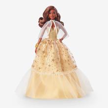 2023 Holiday Barbie Doll, Seasonal Collector Gift, Golden Gown And Dark Brown Hair by Mattel