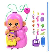 Polly Pocket Momma Monkey & Baby Playset With 2 Micro Dolls, Pets & 13 Accessories, 2-In-1 Purse & Toy by Mattel