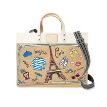 Parisian Holiday East West Burlap Tote