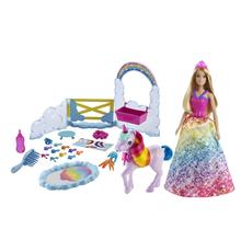 Barbie Dreamtopia Unicorn Pet Playset With Royal Fashion Doll, Unicorn Toy, Color Change, Potty Feature & 18 Accessorie by Mattel