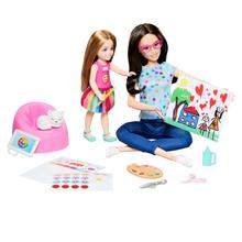 Barbie Art Therapy Playset With 2 Dolls, Pet & Accessories, Shirt On Small Doll Rotates Emoji