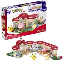 Mega Pokemon Building Toy Kit, Forest Pokemon Center (648 Pieces) With 4 Action Figures