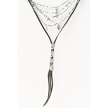 Women's Leather Layered Turquoise Beaded & Silver Concho Fringe Charm Necklace by Shyanne