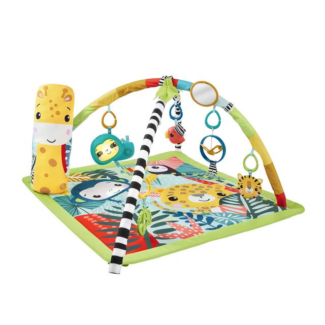 Mattel - Fisher-Price 3-In-1 Rainforest Sensory Gym Tummy Wedge With 6 Baby Toys Newborn To Toddler