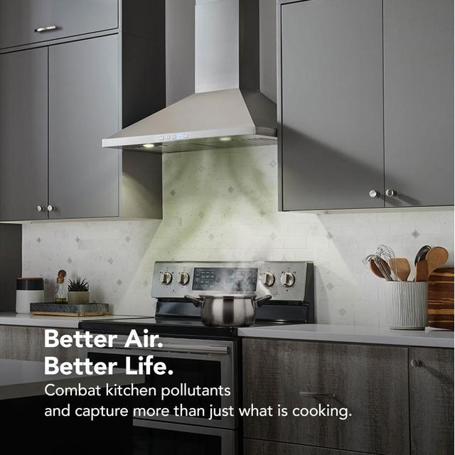 Broan-NuTone - 30-Inch Convertible Wall-Mount Pyramidal Chimney Range Hood, 450 MAX CFM, Stainless Steel BWP1304SS in Hatch NM