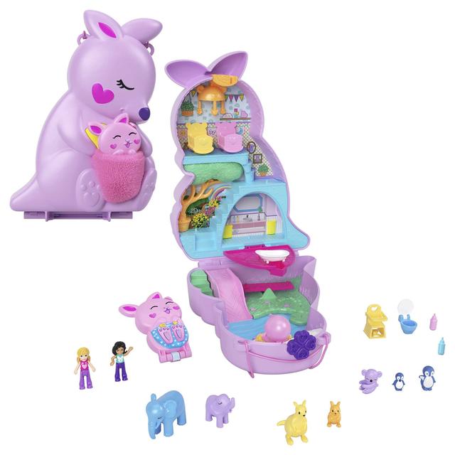 Mattel - Polly Pocket Mama And Joey Kangaroo Purse Compact Playset With 2 Micro Dolls And Accessories