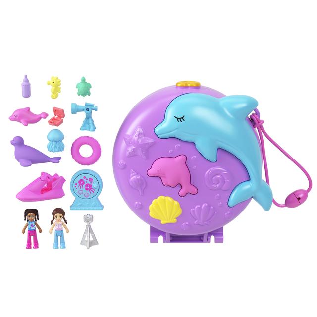 Mattel - Polly Pocket Dolphin Rescue & Play Compact With 2 Micro Dolls And Sea Pets, Animal Toy With Ocean Accessories