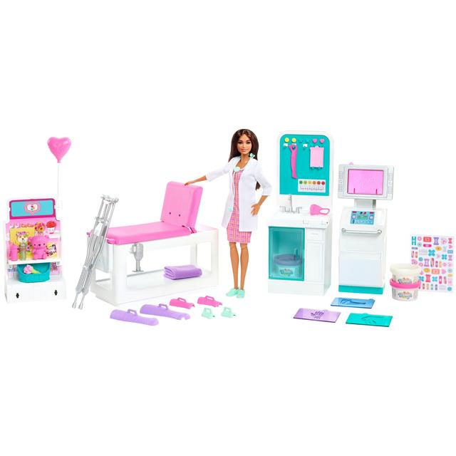 Mattel - Barbie Fast Cast Clinic Playset With Brunette Barbie Doctor Doll