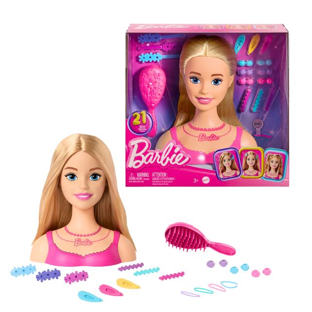Mattel - Barbie Doll Styling Head, Blond Hair With 20 Colorful Accessories