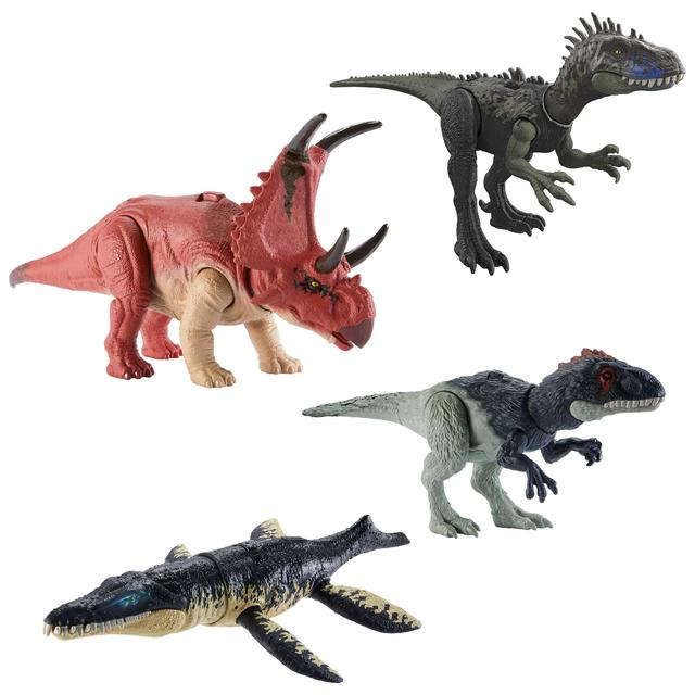 Mattel - Jurassic World Dinosaur Toys With Roar Sound & Attack Action, Wild Roar Figures