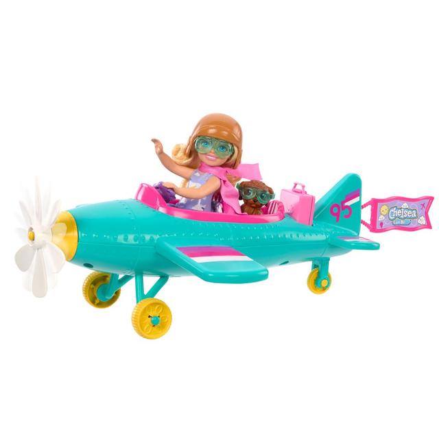 Mattel - Barbie Chelsea Can Be - Plane Doll & Playset, 2-Seater Aircraft With Spinning Propellor & 7 Accessories