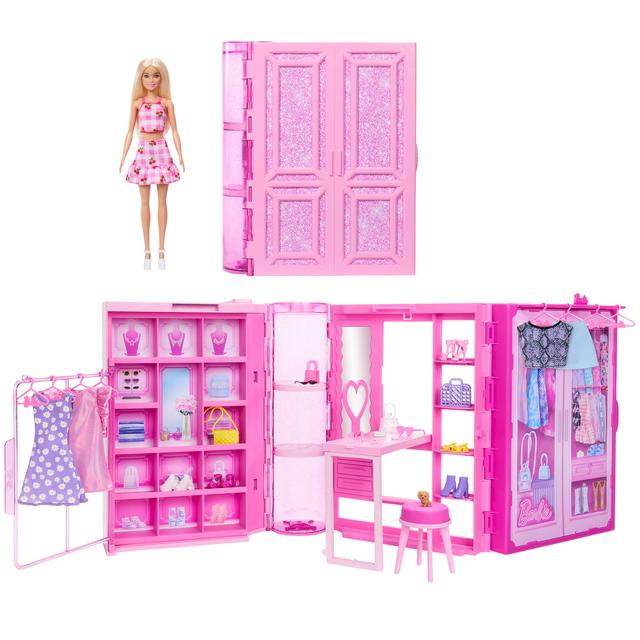 Mattel - Barbie Dream Closet Toy Playset With Fashion Doll, Clothes, & Accessories, 3-Ft-Wide With 25+ Pieces