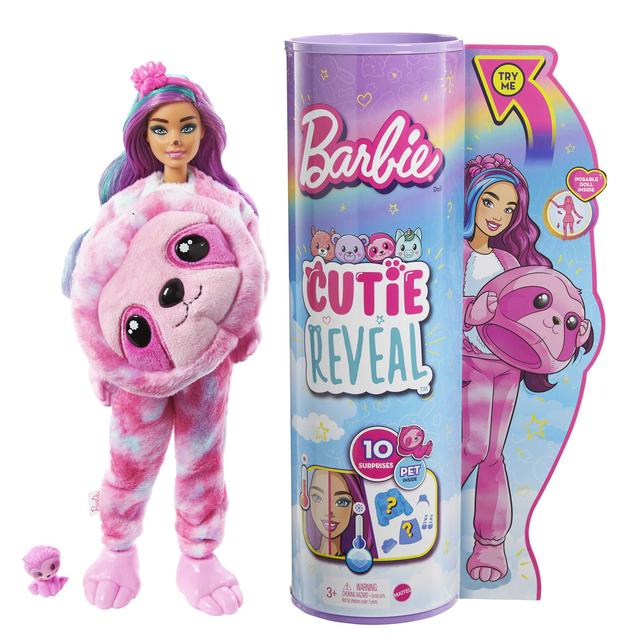 Mattel - Barbie Cutie Reveal Fantasy Series Doll With Sloth Plush Costume & 10 Surprises